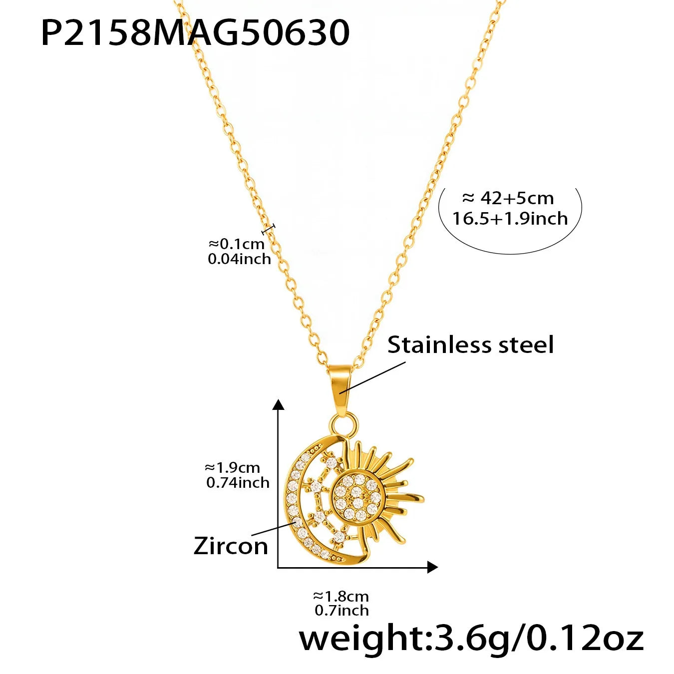316L Stainless Steel 18K Gold Plated Layered Sun Moon Zircon Necklace - Image 6