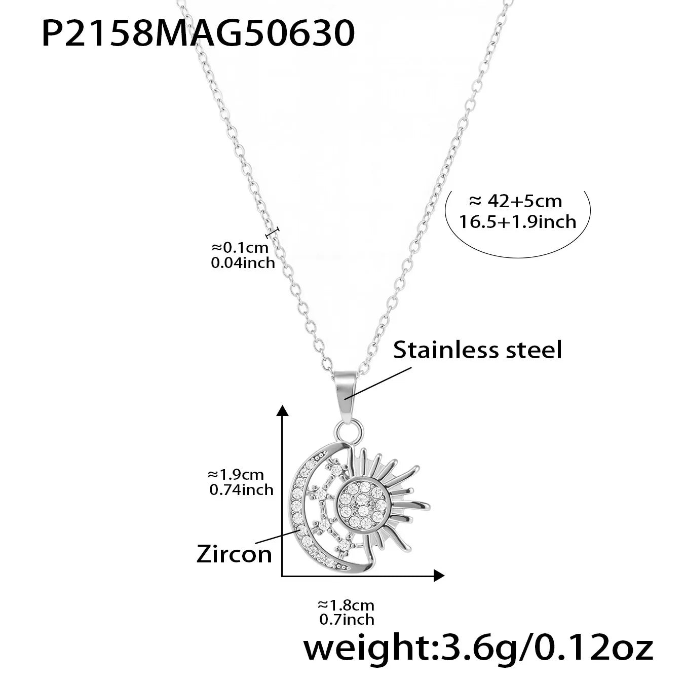 316L Stainless Steel 18K Gold Plated Layered Sun Moon Zircon Necklace - Image 7