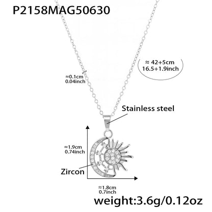 316L Stainless Steel 18K Gold Plated Layered Sun Moon Zircon Necklace - Image 7