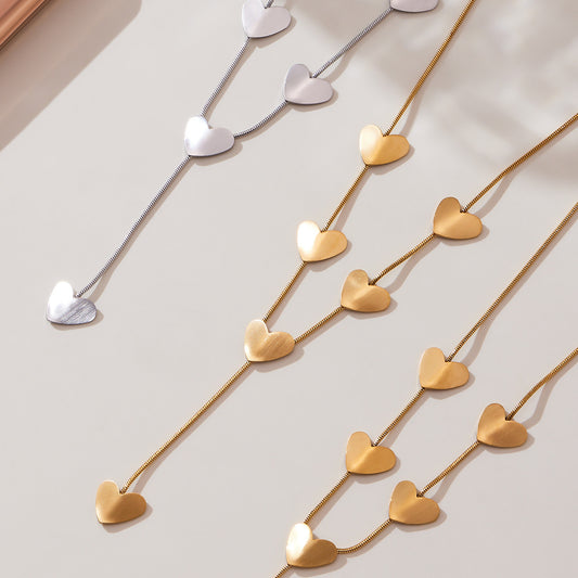 316L Stainless Steel 18K Gold Plated Layering Heart Lariat Necklace - Image 2