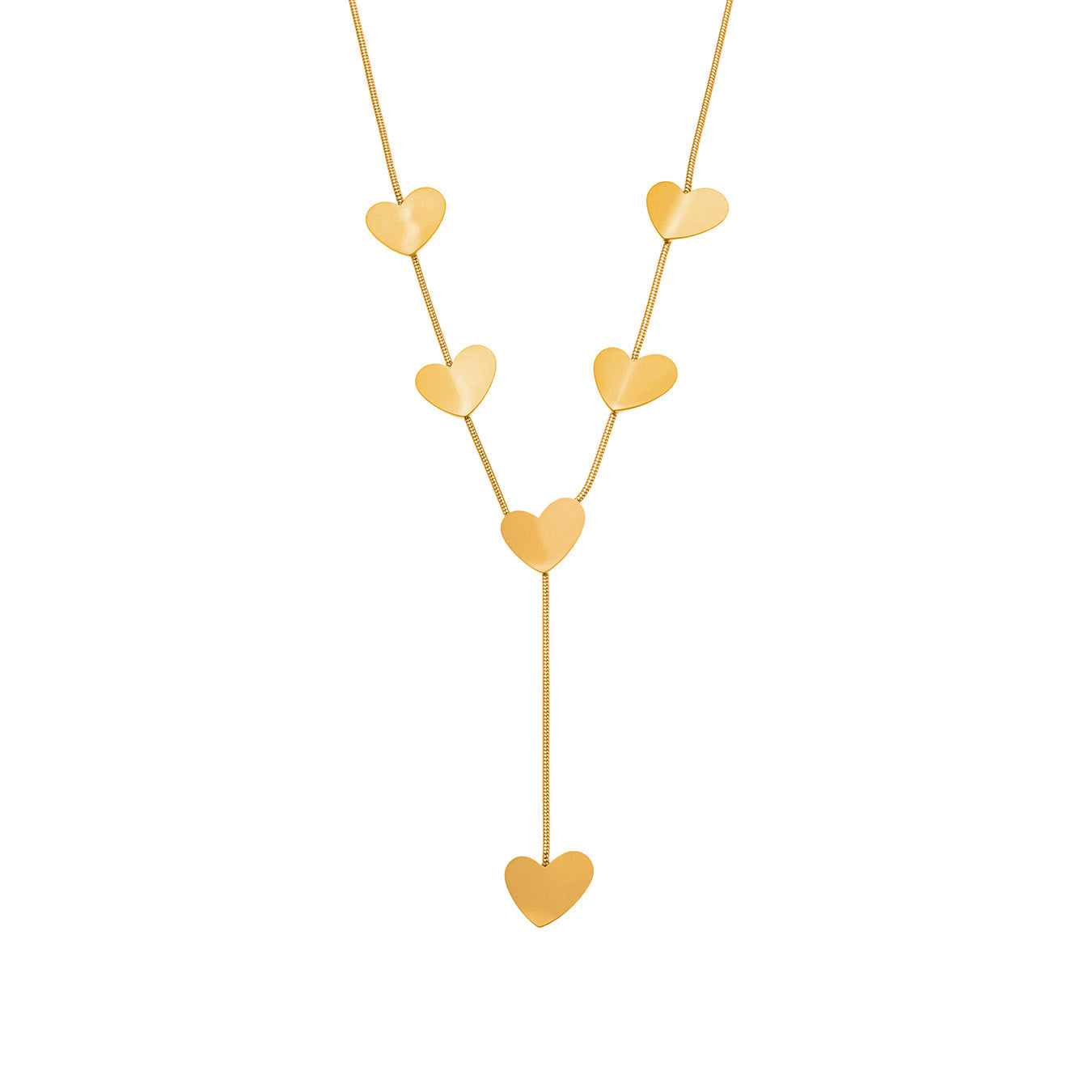 316L Stainless Steel 18K Gold Plated Layering Heart Lariat Necklace - Image 5