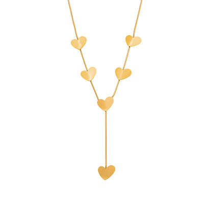 316L Stainless Steel 18K Gold Plated Layering Heart Lariat Necklace - Image 5