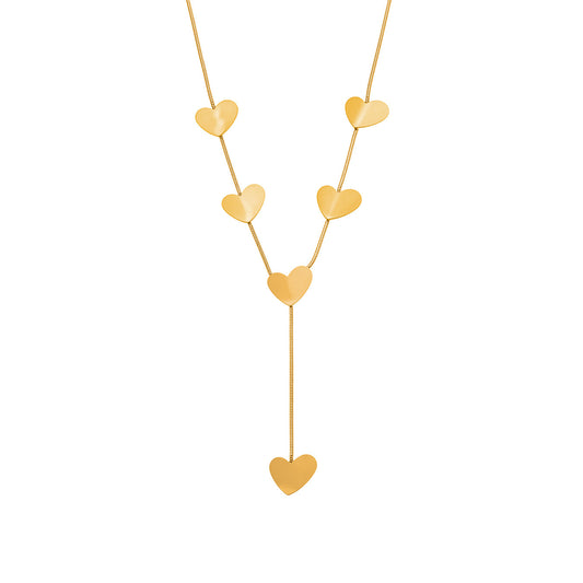 316L Stainless Steel 18K Gold Plated Layering Heart Lariat Necklace - Image 5