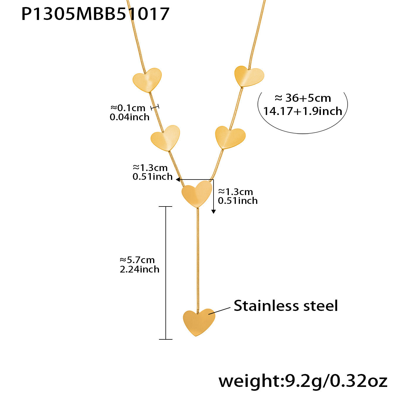 316L Stainless Steel 18K Gold Plated Layering Heart Lariat Necklace - Image 6