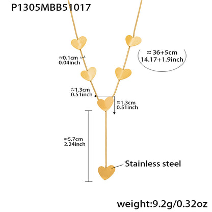 316L Stainless Steel 18K Gold Plated Layering Heart Lariat Necklace - Image 6