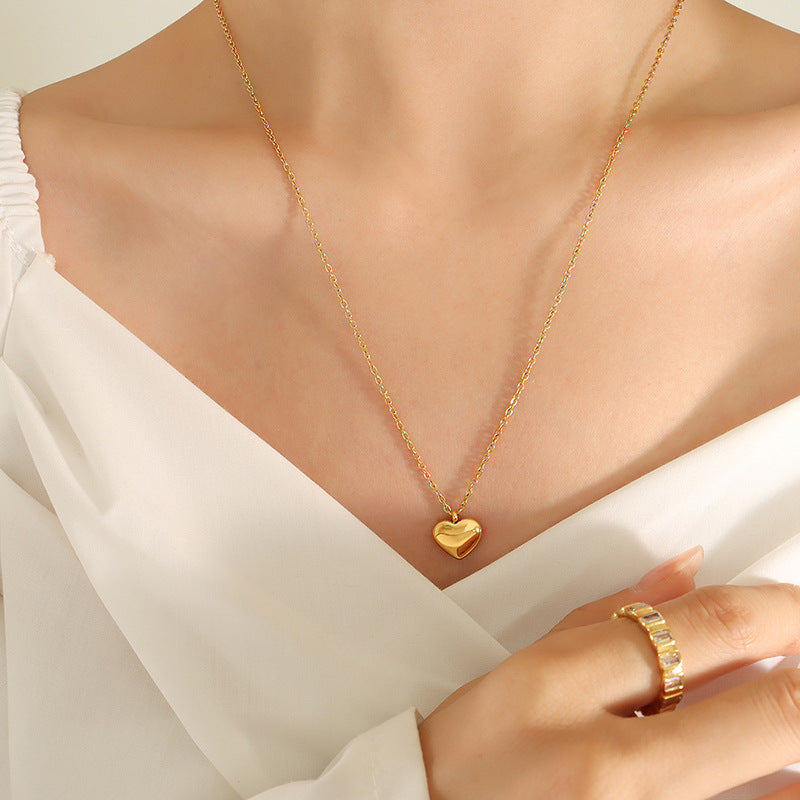 316L Stainless Steel 18K Gold Plated Love Heart Pendant Necklace - Image 1