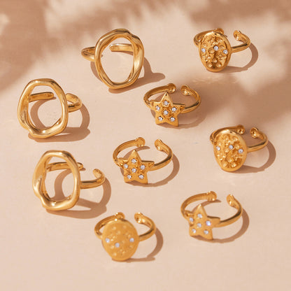 316L Stainless Steel 18K Gold Plated Micro Pave Star Adjustable Ring Set - Image 13