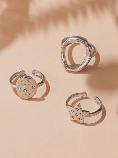 316L Stainless Steel 18K Gold Plated Micro Pave Star Adjustable Ring Set - Image 15