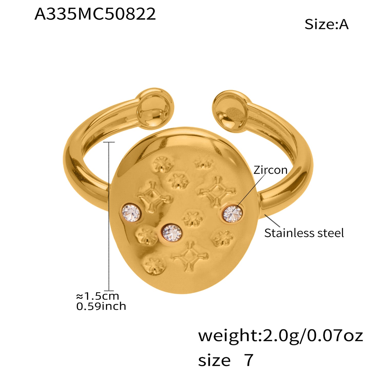 316L Stainless Steel 18K Gold Plated Micro Pave Star Adjustable Ring Set - Image 2