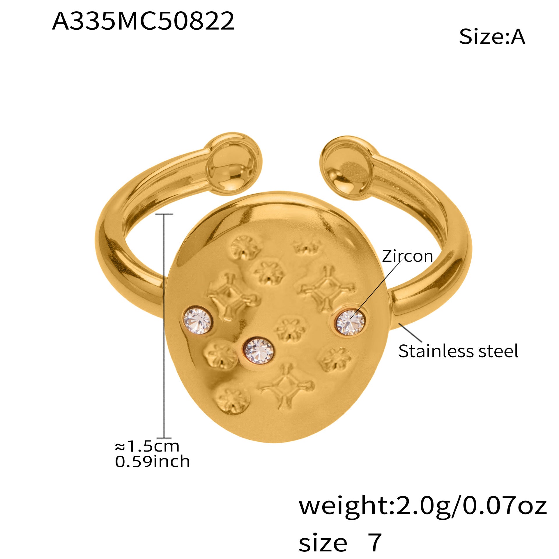 316L Stainless Steel 18K Gold Plated Micro Pave Star Adjustable Ring Set - Image 2