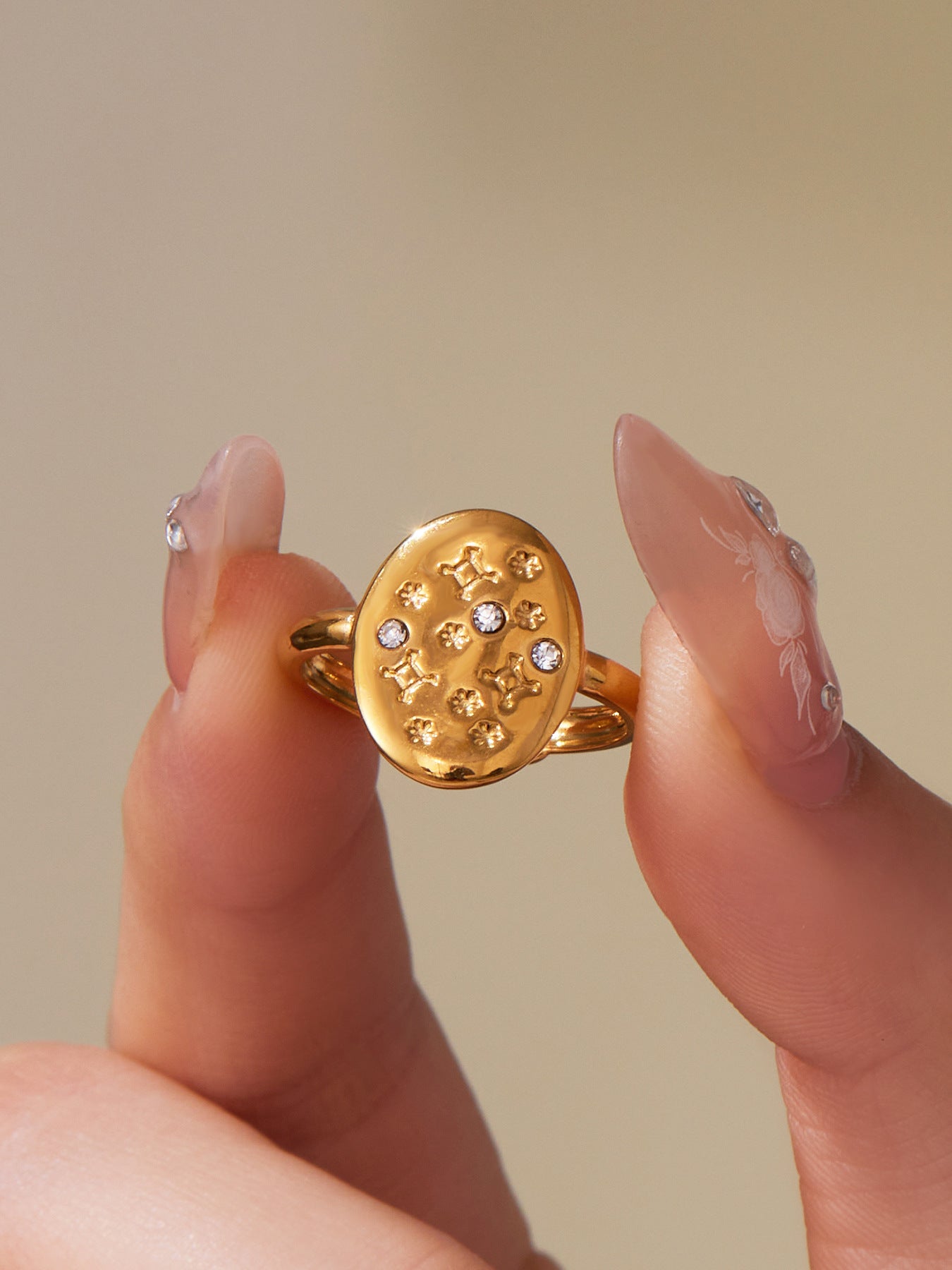 316L Stainless Steel 18K Gold Plated Micro Pave Star Adjustable Ring Set - Image 3