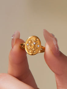 316L Stainless Steel 18K Gold Plated Micro Pave Star Adjustable Ring Set - Image 3