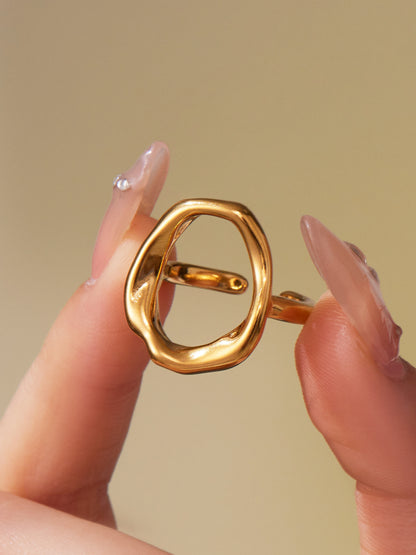 316L Stainless Steel 18K Gold Plated Micro Pave Star Adjustable Ring Set - Image 5