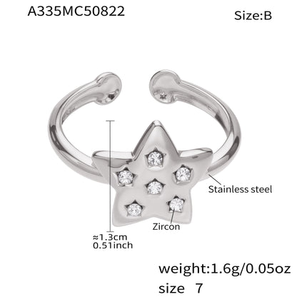 316L Stainless Steel 18K Gold Plated Micro Pave Star Adjustable Ring Set - Image 6