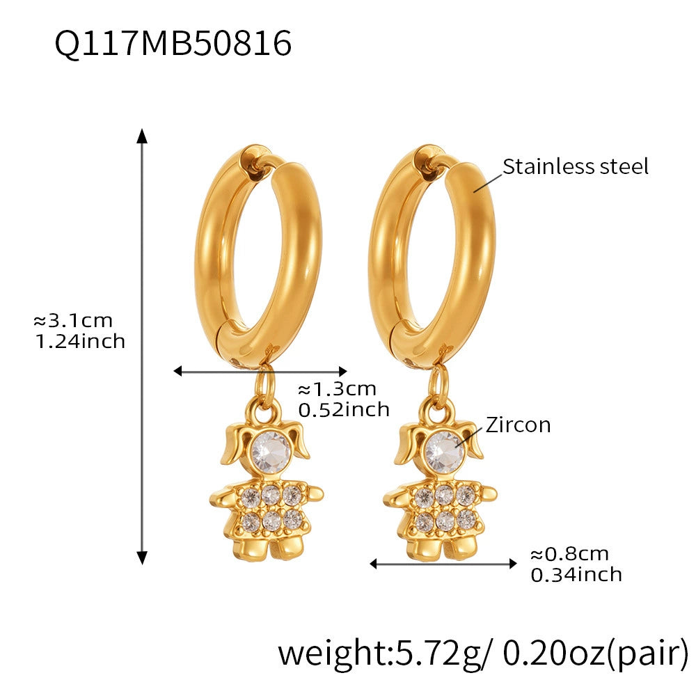 316L Stainless Steel 18K Gold Plated Micro-Pave Zircon Animal Charm Hoop Earrings - Image 10