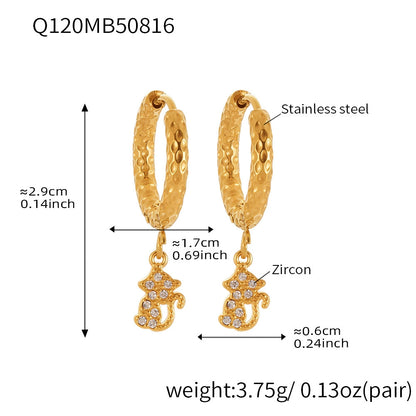 316L Stainless Steel 18K Gold Plated Micro-Pave Zircon Animal Charm Hoop Earrings - Image 11