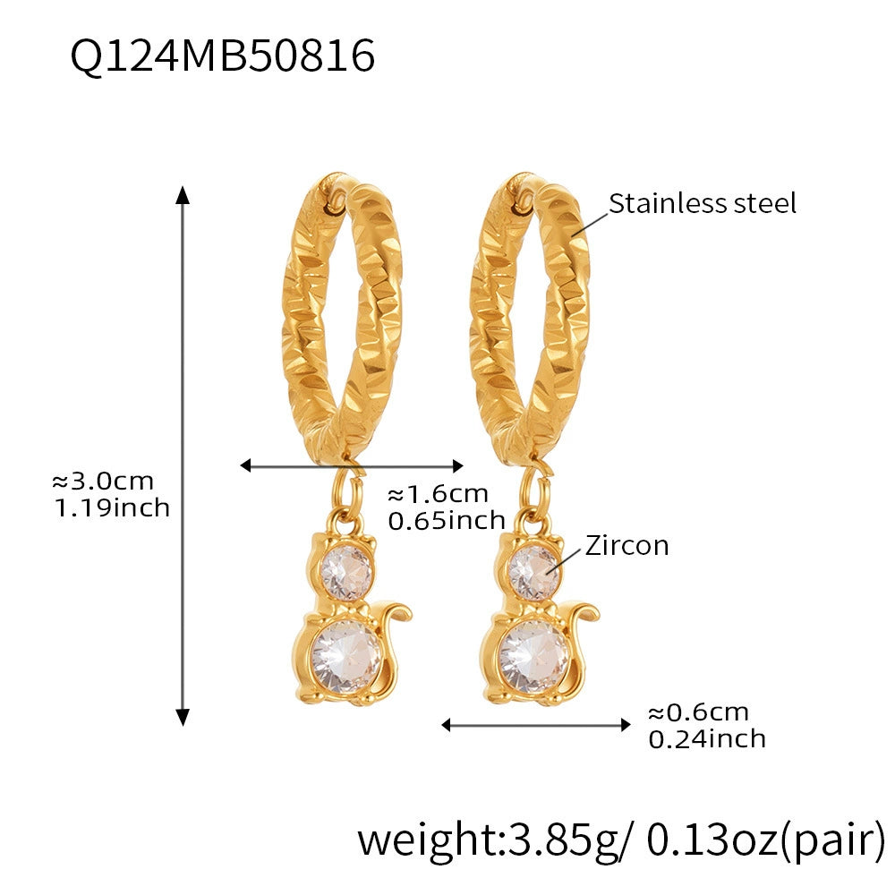 316L Stainless Steel 18K Gold Plated Micro-Pave Zircon Animal Charm Hoop Earrings - Image 13