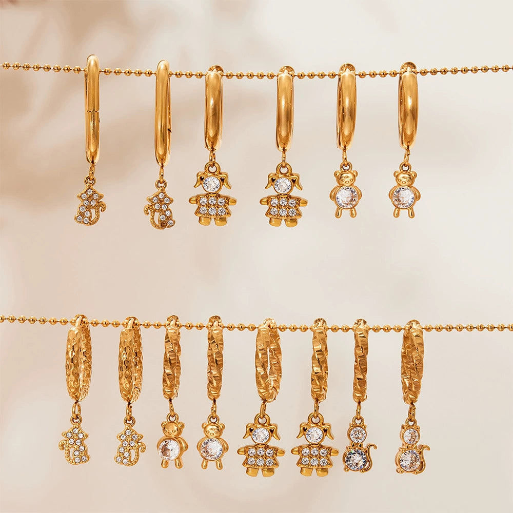 316L Stainless Steel 18K Gold Plated Micro-Pave Zircon Animal Charm Hoop Earrings - Image 14