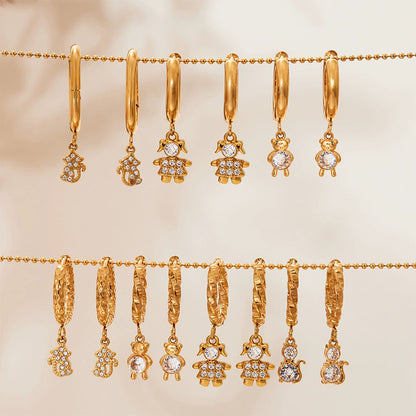 316L Stainless Steel 18K Gold Plated Micro-Pave Zircon Animal Charm Hoop Earrings - Image 14