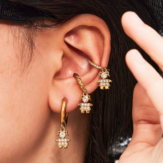 316L Stainless Steel 18K Gold Plated Micro-Pave Zircon Animal Charm Hoop Earrings - Image 15