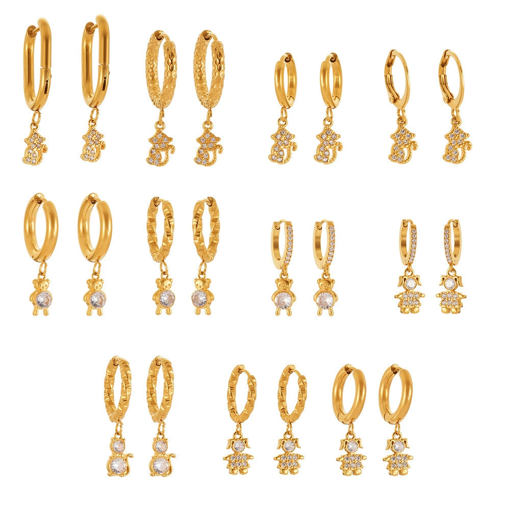 316L Stainless Steel 18K Gold Plated Micro-Pave Zircon Animal Charm Hoop Earrings - Image 17