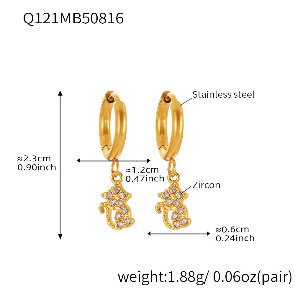 316L Stainless Steel 18K Gold Plated Micro-Pave Zircon Animal Charm Hoop Earrings - Image 2