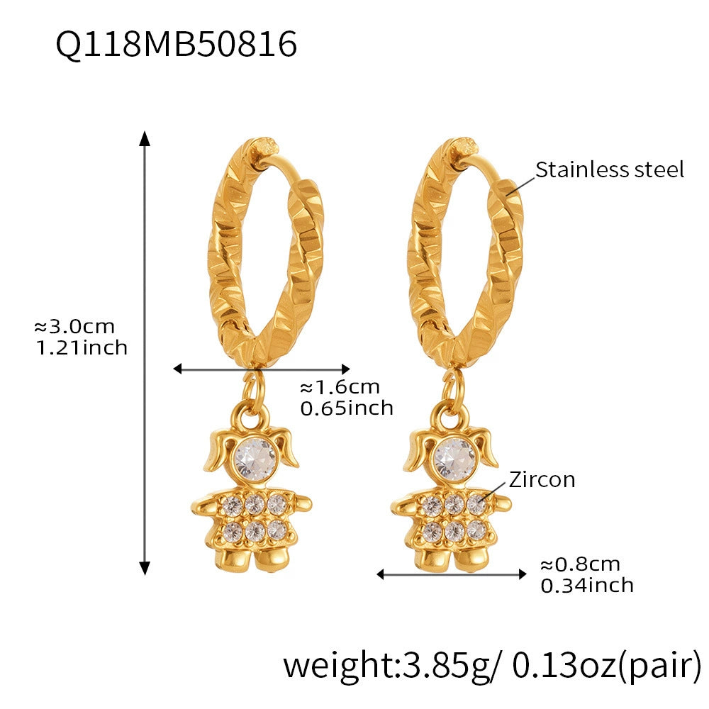 316L Stainless Steel 18K Gold Plated Micro-Pave Zircon Animal Charm Hoop Earrings - Image 4