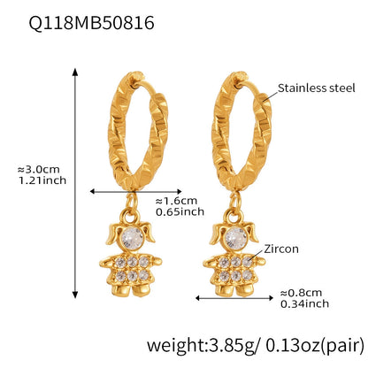 316L Stainless Steel 18K Gold Plated Micro-Pave Zircon Animal Charm Hoop Earrings - Image 4