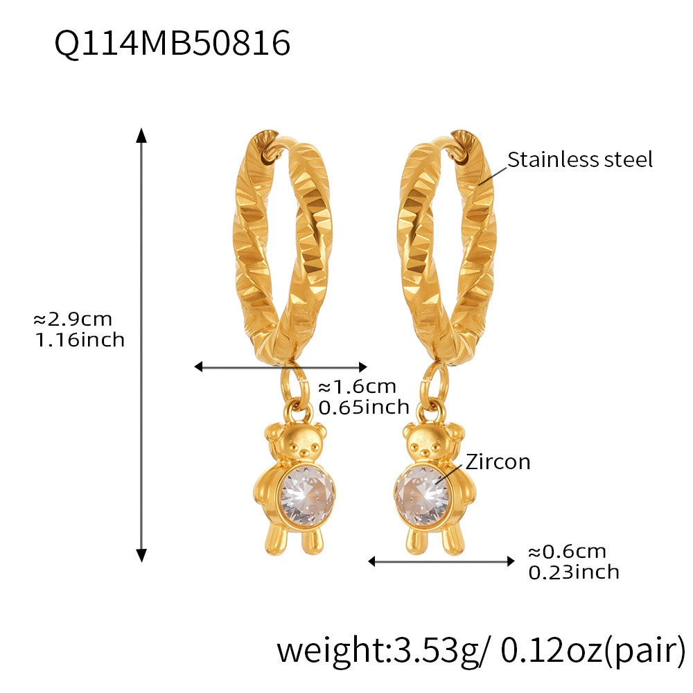 316L Stainless Steel 18K Gold Plated Micro-Pave Zircon Animal Charm Hoop Earrings - Image 5