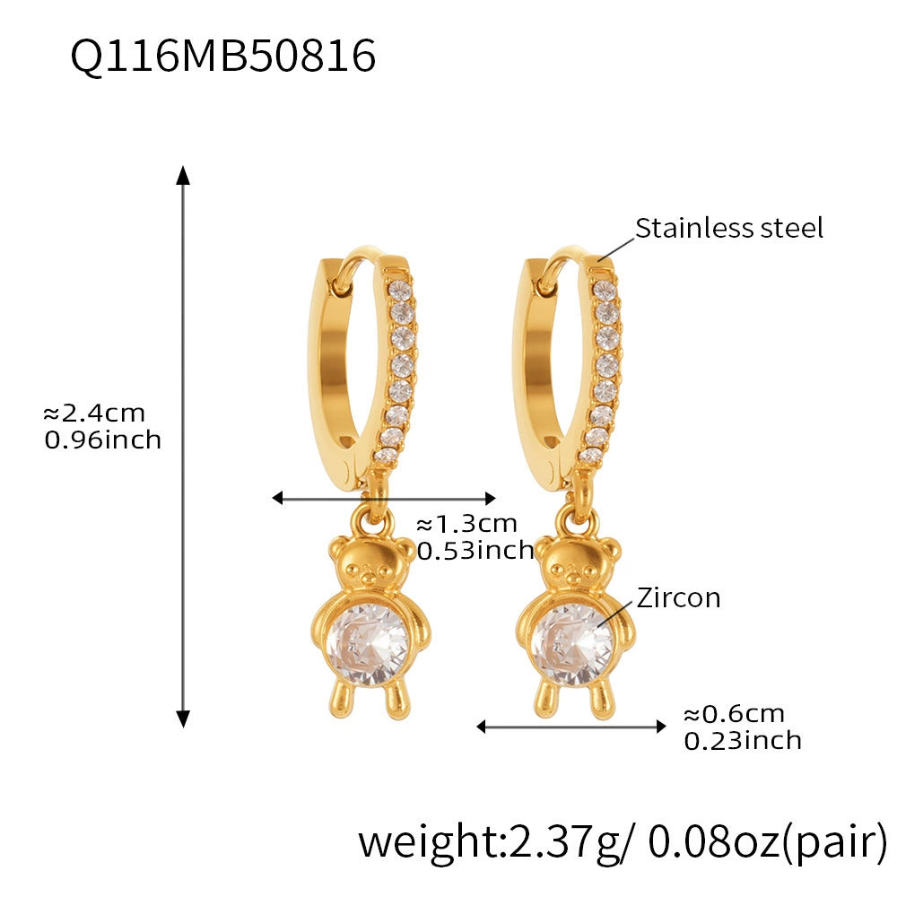 316L Stainless Steel 18K Gold Plated Micro-Pave Zircon Animal Charm Hoop Earrings - Image 6