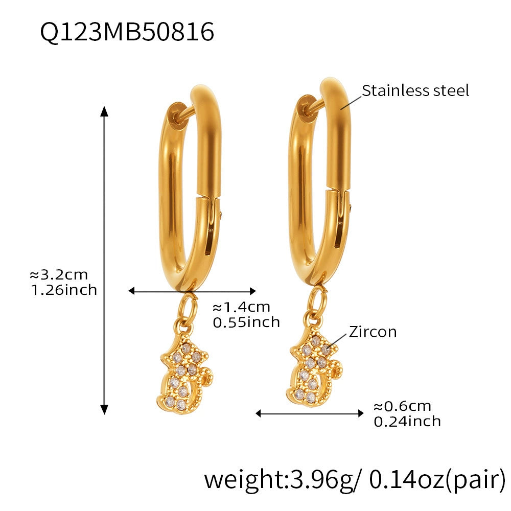 316L Stainless Steel 18K Gold Plated Micro-Pave Zircon Animal Charm Hoop Earrings - Image 7