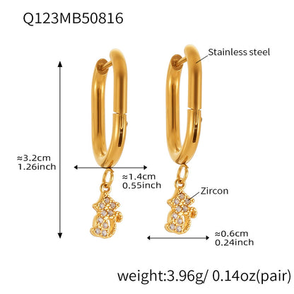 316L Stainless Steel 18K Gold Plated Micro-Pave Zircon Animal Charm Hoop Earrings - Image 7