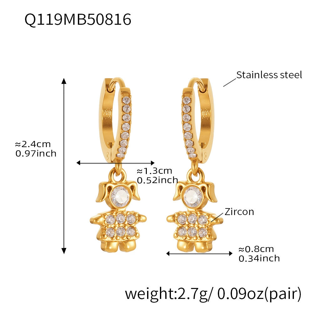 316L Stainless Steel 18K Gold Plated Micro-Pave Zircon Animal Charm Hoop Earrings - Image 8