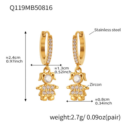 316L Stainless Steel 18K Gold Plated Micro-Pave Zircon Animal Charm Hoop Earrings - Image 8