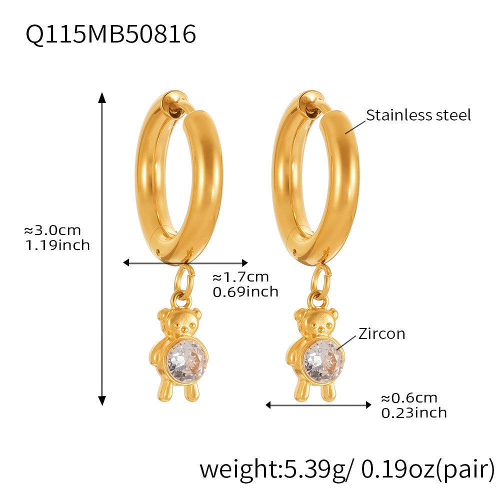 316L Stainless Steel 18K Gold Plated Micro-Pave Zircon Animal Charm Hoop Earrings - Image 9