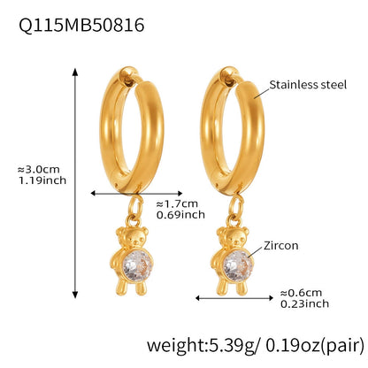 316L Stainless Steel 18K Gold Plated Micro-Pave Zircon Animal Charm Hoop Earrings - Image 9