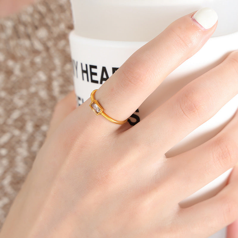 316L Stainless Steel 18K Gold Plated Minimalist Dainty Colorful Stone Ring - Image 10