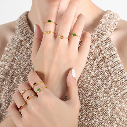316L Stainless Steel 18K Gold Plated Minimalist Dainty Colorful Stone Ring - Image 12