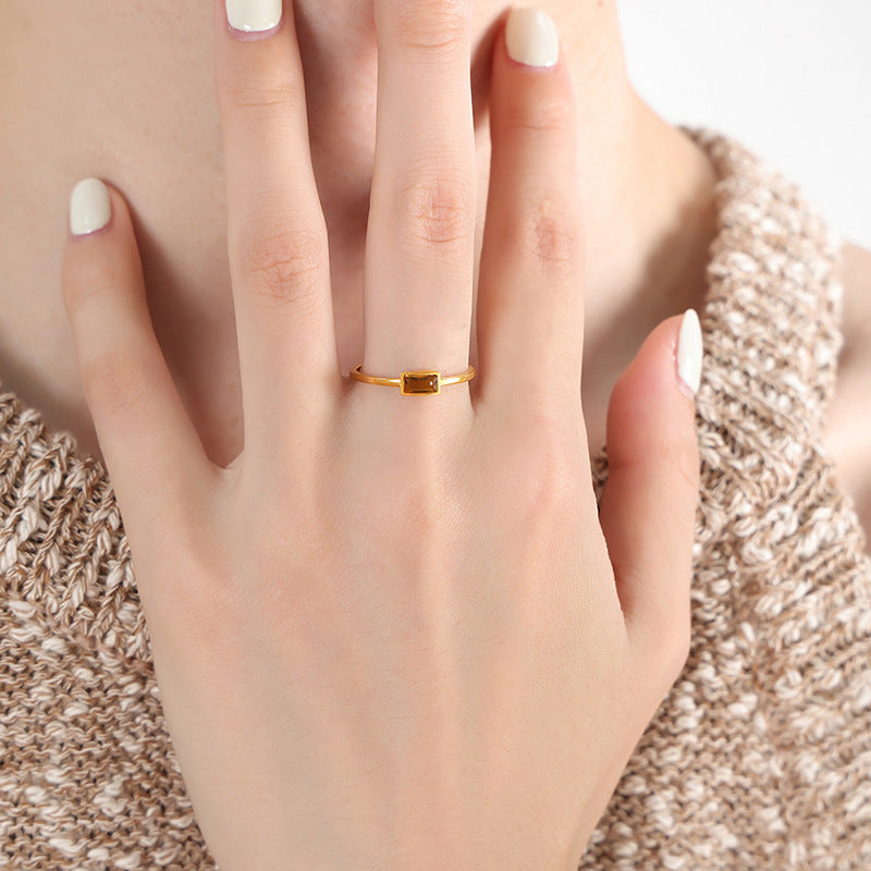 316L Stainless Steel 18K Gold Plated Minimalist Dainty Colorful Stone Ring - Image 3