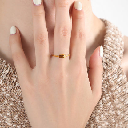316L Stainless Steel 18K Gold Plated Minimalist Dainty Colorful Stone Ring - Image 3