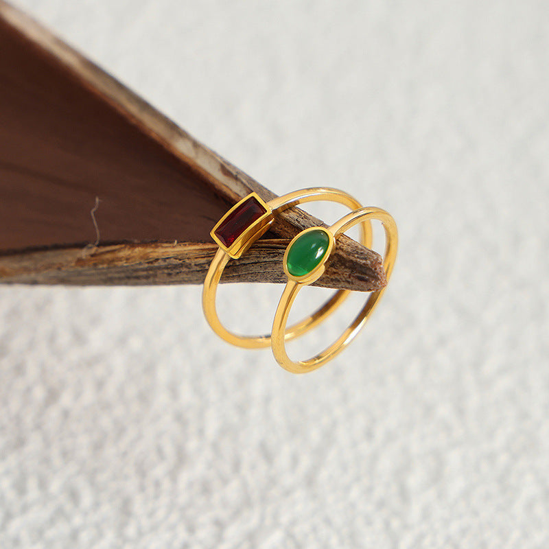 316L Stainless Steel 18K Gold Plated Minimalist Dainty Colorful Stone Ring - Image 4