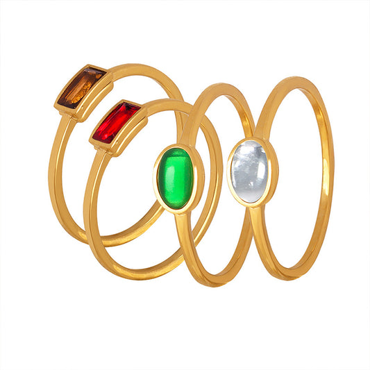 316L Stainless Steel 18K Gold Plated Minimalist Dainty Colorful Stone Ring - Image 5