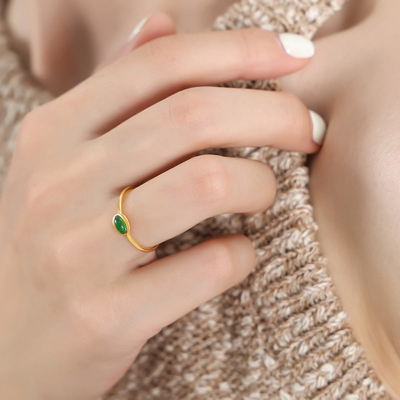 316L Stainless Steel 18K Gold Plated Minimalist Dainty Colorful Stone Ring - Image 7
