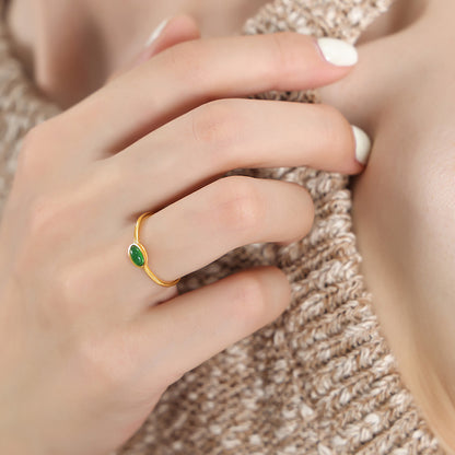316L Stainless Steel 18K Gold Plated Minimalist Dainty Colorful Stone Ring - Image 7