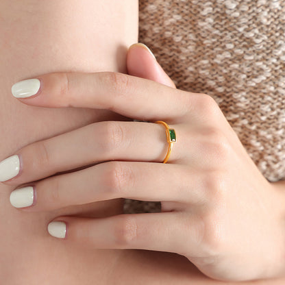 316L Stainless Steel 18K Gold Plated Minimalist Dainty Colorful Stone Ring - Image 8
