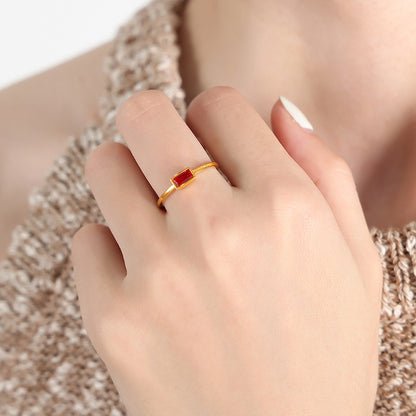 316L Stainless Steel 18K Gold Plated Minimalist Dainty Colorful Stone Ring - Image 9