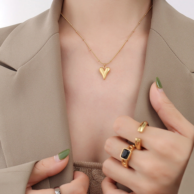 316L Stainless Steel 18K Gold Plated Minimalist French Style Heart Necklace - Image 1