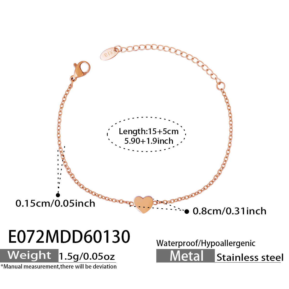 316L Stainless Steel 18K Gold Plated Minimalist Heart Delicate Chain Bracelet - Image 10