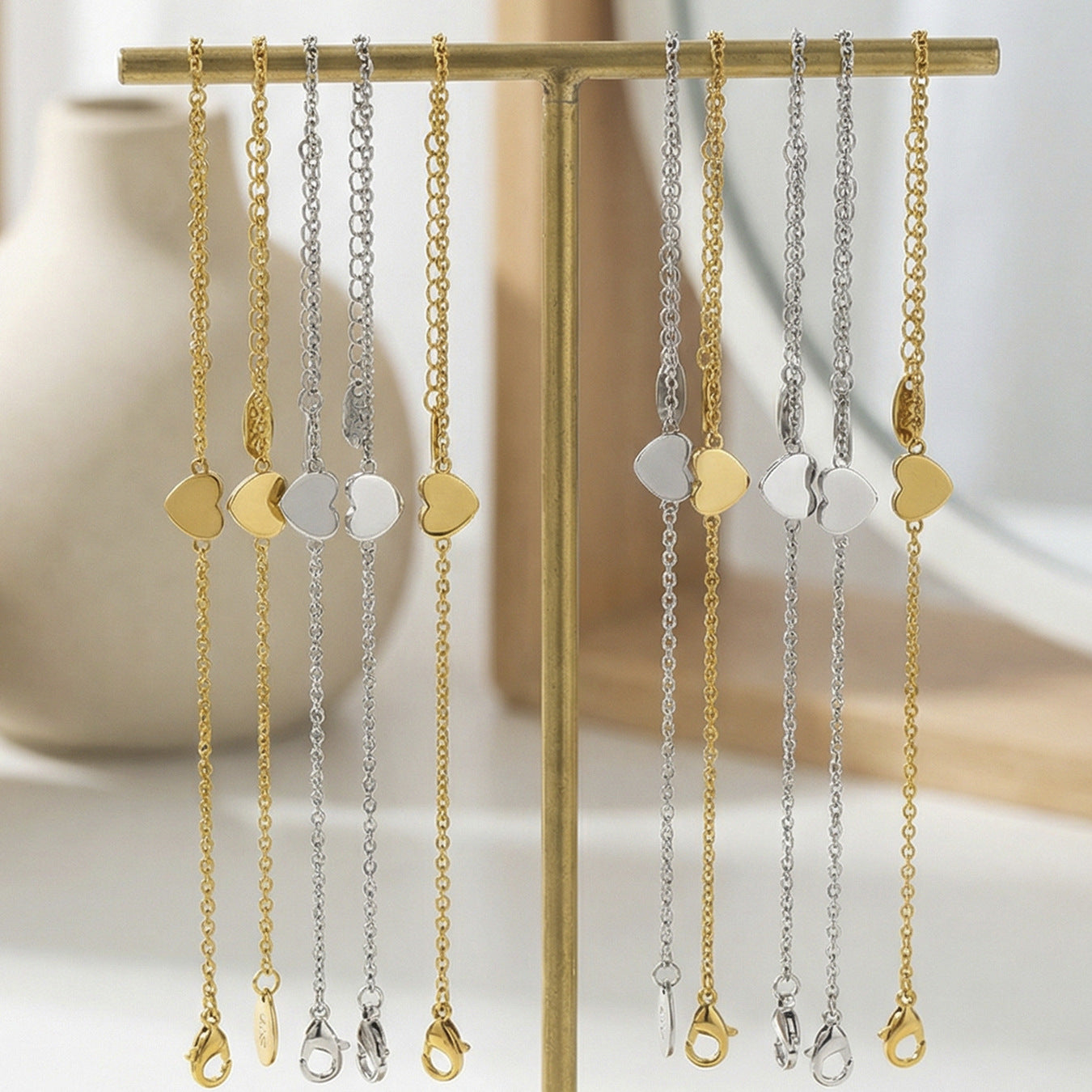 316L Stainless Steel 18K Gold Plated Minimalist Heart Delicate Chain Bracelet - Image 12