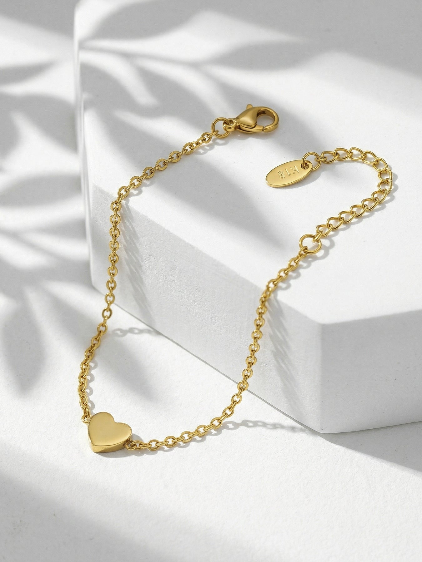 316L Stainless Steel 18K Gold Plated Minimalist Heart Delicate Chain Bracelet - Image 9